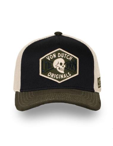 Von Dutch Semi-Curved Skull Cap Black/Green/White | Biker Style
