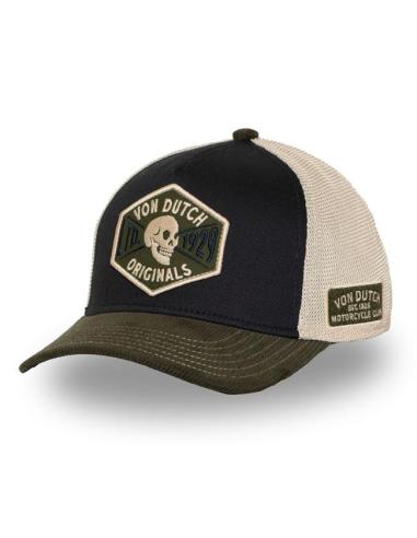 Boné Von Dutch Semi-Curvo Skull Preto/Verde/Branco | Estilo Biker