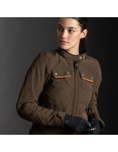 Giacca LS2 Bullet lady marrone nera Vintage Impermeabile con Protezioni | Iguana Custom
