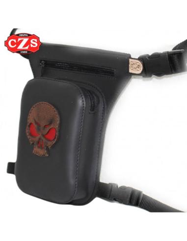 Leather Thigh Bag PETACA Skull Vintage | Black Biker Style