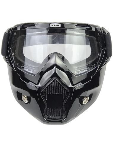 Glossy Black Motorcycle Mask | EN1938 Approved Clear Lens