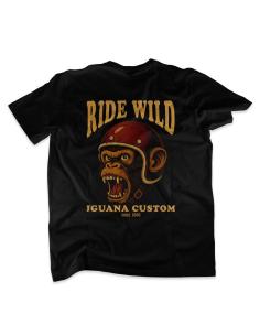 Camiseta manga negra Ride Wild Mono – Estilo biker Iguana Custom