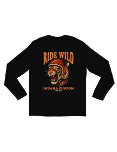 Maglietta a maniche lunghe nera Ride Wild Tiger – Stile biker Iguana Custom
