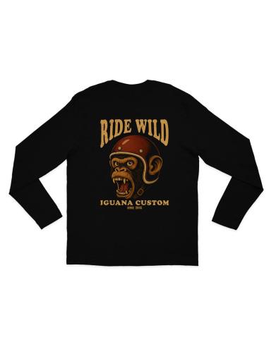 T-shirt à manches longues noire Ride Wild Mono – Style biker Iguana Custom