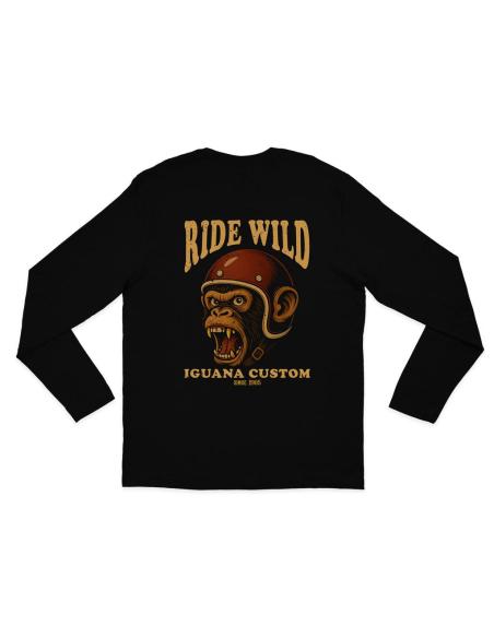 Camiseta manga larga negra Ride Wild Mono – Estilo biker Iguana Custom