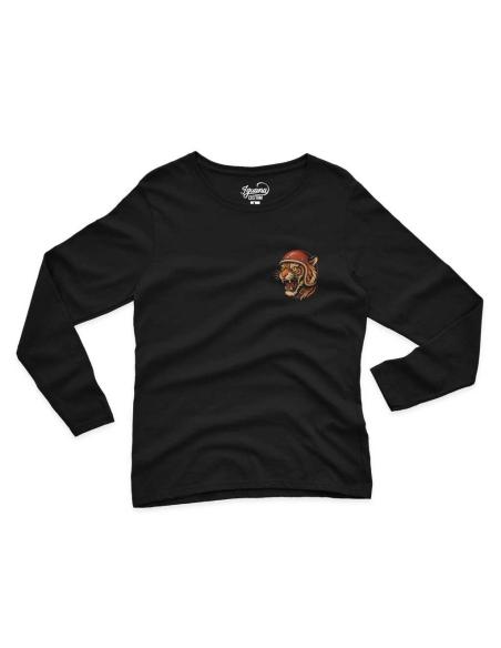 Maglietta donna Ride Wild Tigre – Manica lunga nera stile biker