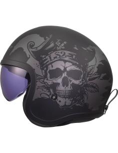 Casque Jet LS2 Spitfire II Willy noir gris | Visière solaire et KPA | ECE 22.06