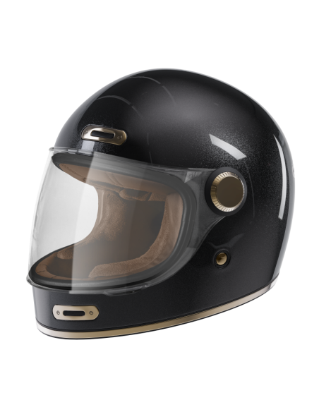 Casque Intégral Rétro Noir Nacré ECE 2206 | Iguana Custom