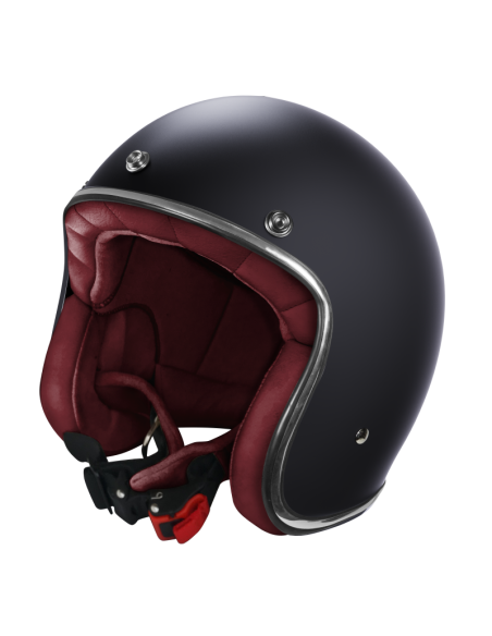 Casco Jet Nero Opaco Retrò ECE 2206 | Interno Bordeaux Vintage | Iguana Custom