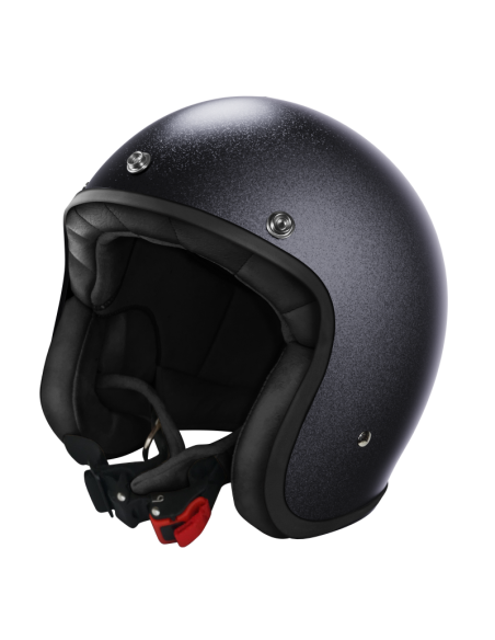 Casco Jet Negro Metalflake Mate ECE 2206 | Custom Vintage | Iguana Custom