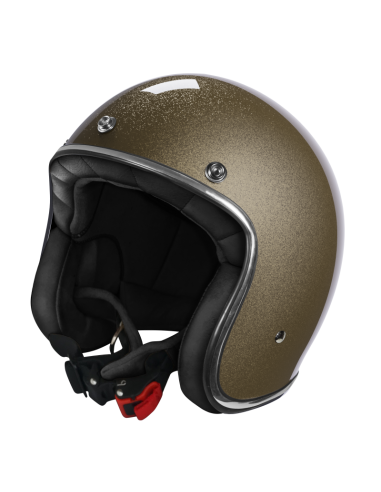Capacete Jet Ouro Metalflake Brilhante ECE 2206 | Estilo Retro Custom | Iguana Custom