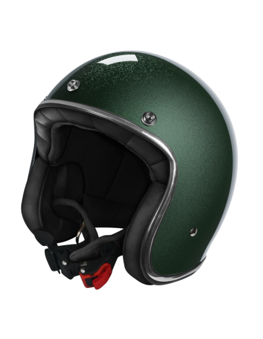 Casque Jet Vert Metalflake Brillant ECE 2206 | Style Rétro | Iguana Custom