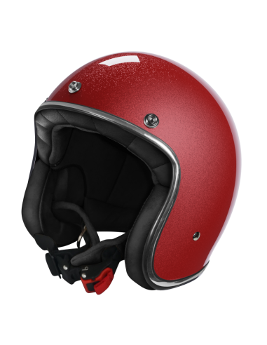 Casco Jet Rojo Metalflake Brillante ECE 2206 | Estilo Retro Custom | Iguana Custom