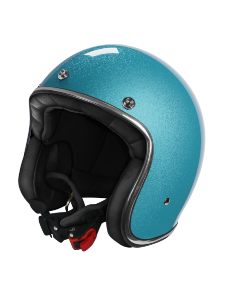 Casco Jet Turquesa Metalflake Brillante ECE 2206 | Estilo Retro Custom