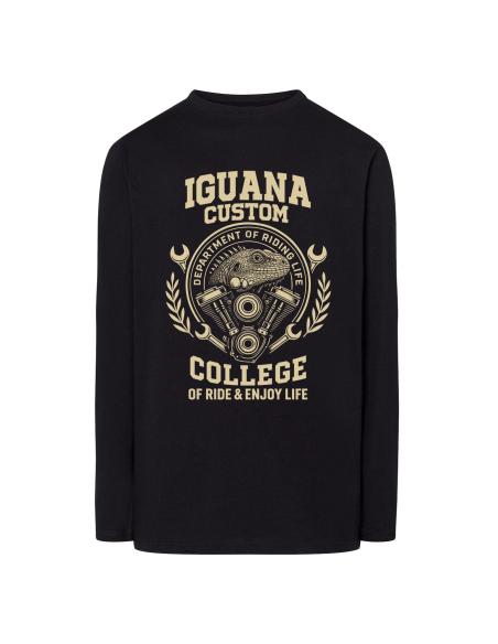 Camiseta Preta Homem Manga Comprida Iguana Custom College | XS a 3XL