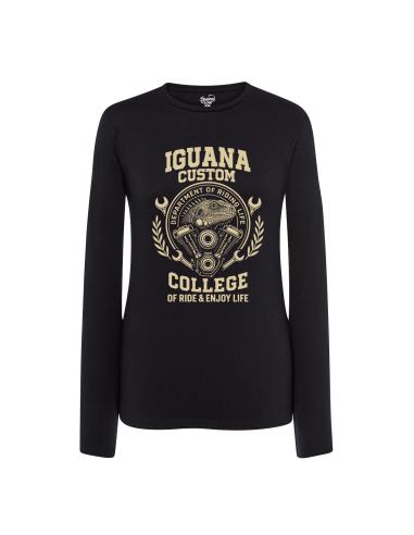 Maglietta Donna Nera Manica Lunga Iguana Custom College | Dalla S alla XXL