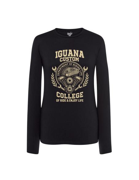 Camiseta Mujer Negra Manga Larga Iguana Custom College | S a XXL