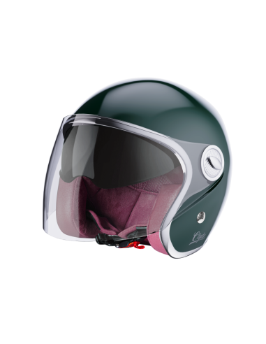 Jet Helmet Clyde English Green – Retro with Sun Visor | Iguana Custom