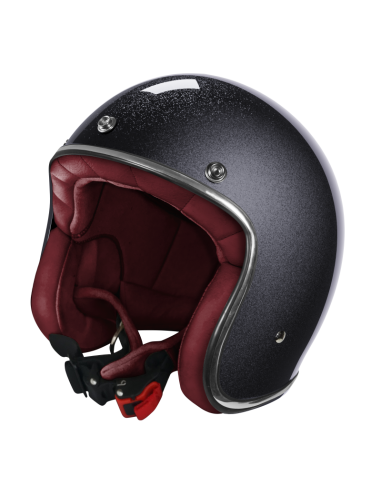 Casco Jet Nero Metalflake Lucido ECE 2206 | Interno Bordeaux | Iguana Custom