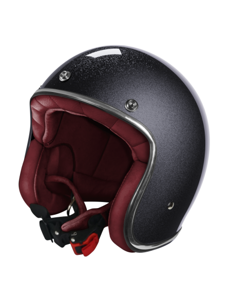 Casco Jet Nero Metalflake Lucido ECE 2206 | Interno Bordeaux | Iguana Custom