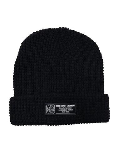 Gorro WCC Waffle Cuff negro con logo bordado