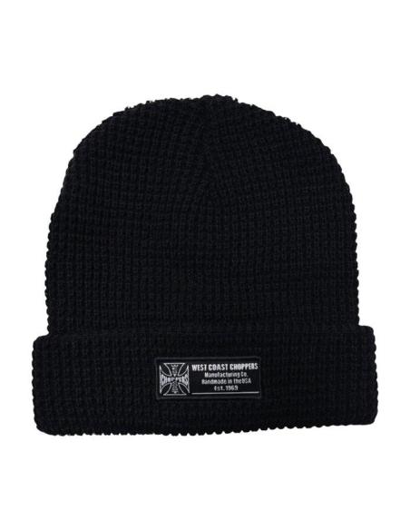 Gorro WCC Waffle Cuff negro con logo bordado