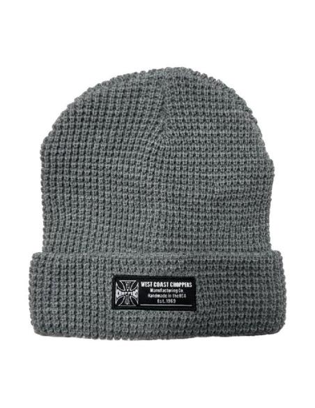 Gorro WCC Waffle Cuff gris con logo bordado