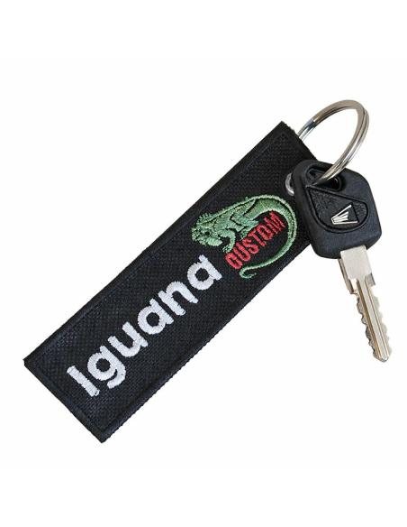 Double-Sided Embroidered Keychain Iguana Custom – Durable Black Canvas