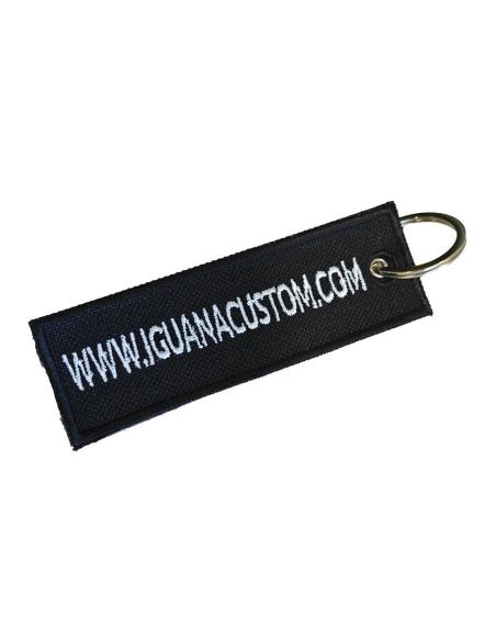 Portachiavi Ricamato a Doppia Faccia Iguana Custom – Tela Nera Resistente