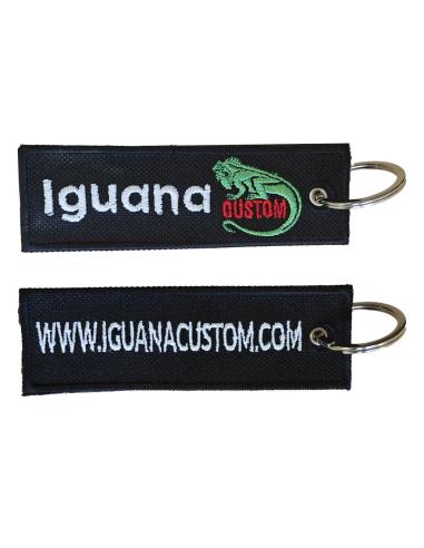 Portachiavi Ricamato a Doppia Faccia Iguana Custom – Tela Nera Resistente