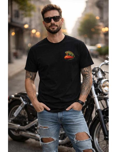 Camiseta Iguana Custom Helmet & Knife Homem | Algodão Orgânico