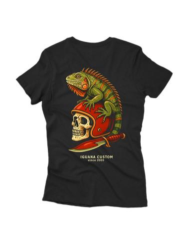 Camiseta de Motociclista Mulher Iguana Custom Skull Helmet | Algodão