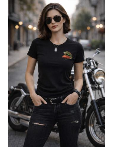 Camiseta de Motociclista Mulher Iguana Custom Skull Helmet | Algodão