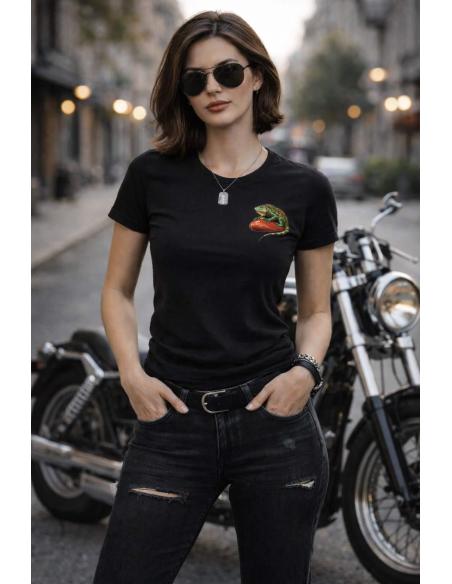 Camiseta de Motociclista Mulher Iguana Custom Skull Helmet | Algodão