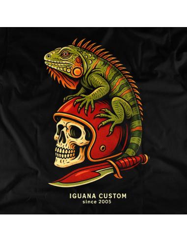 Camiseta de Motociclista Mulher Iguana Custom Skull Helmet | Algodão