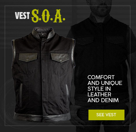 SOA motorbike waistcoat in denim and leather