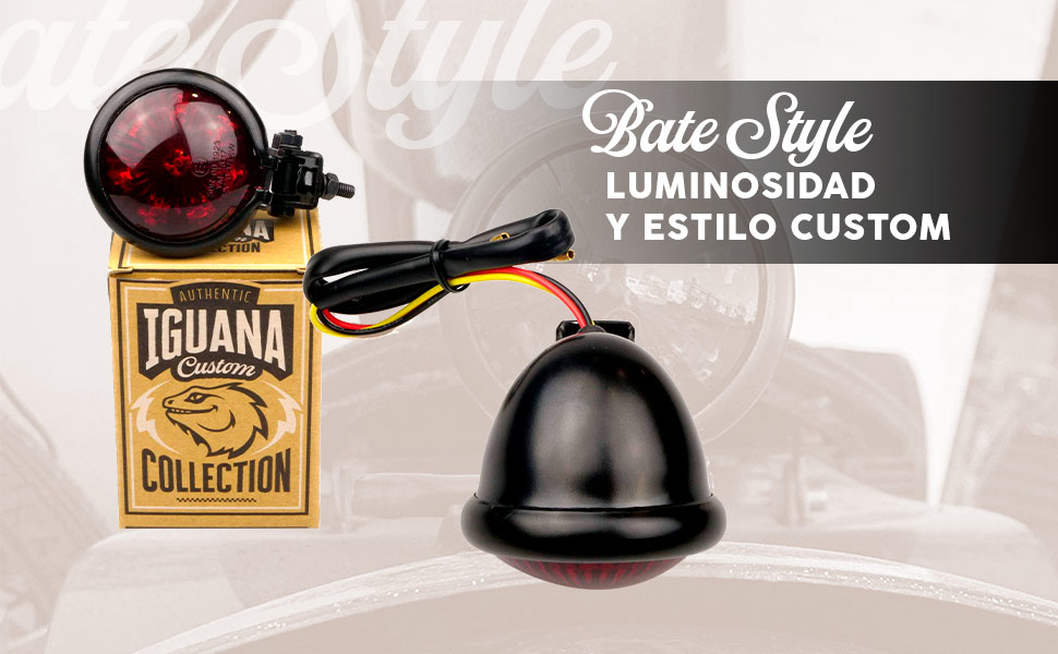 Piloto trasero para motos custom Bate Style de color negro.