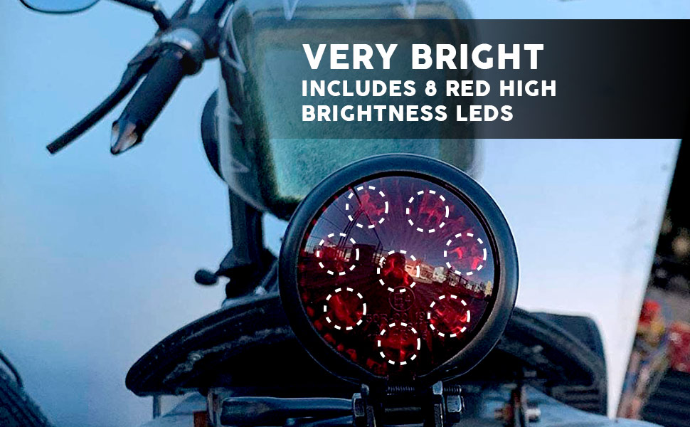 High brightness 8 LED tail light for motorbikes.