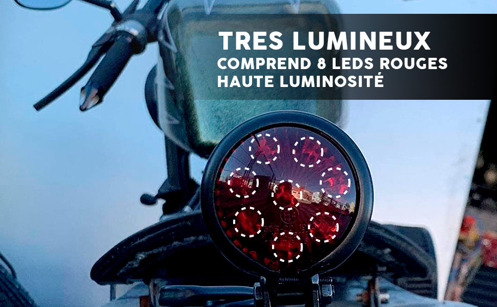 Feu arrière 8 LED haute luminosité pour motos.
