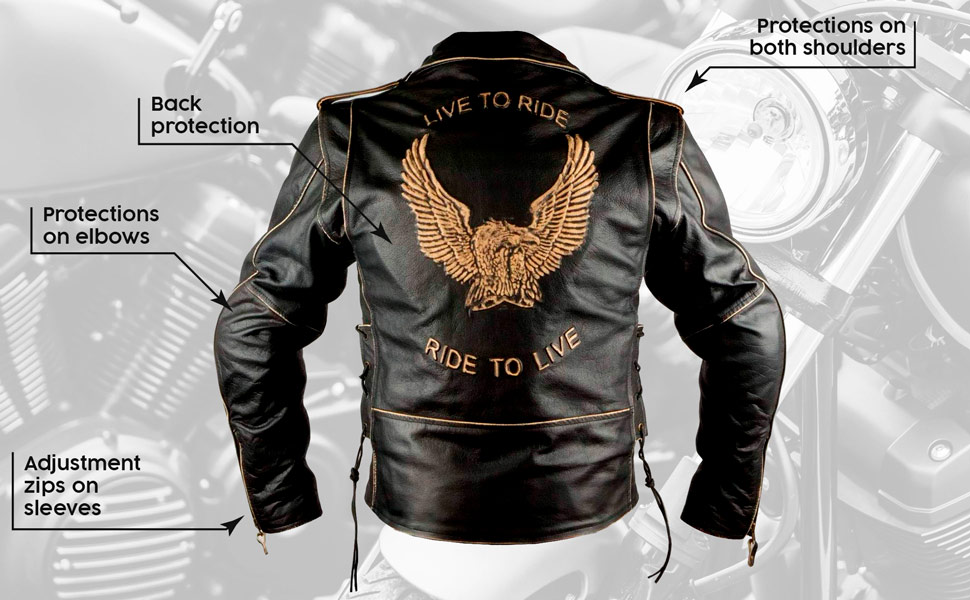 Rear view of the aged leather jacket model Águila.