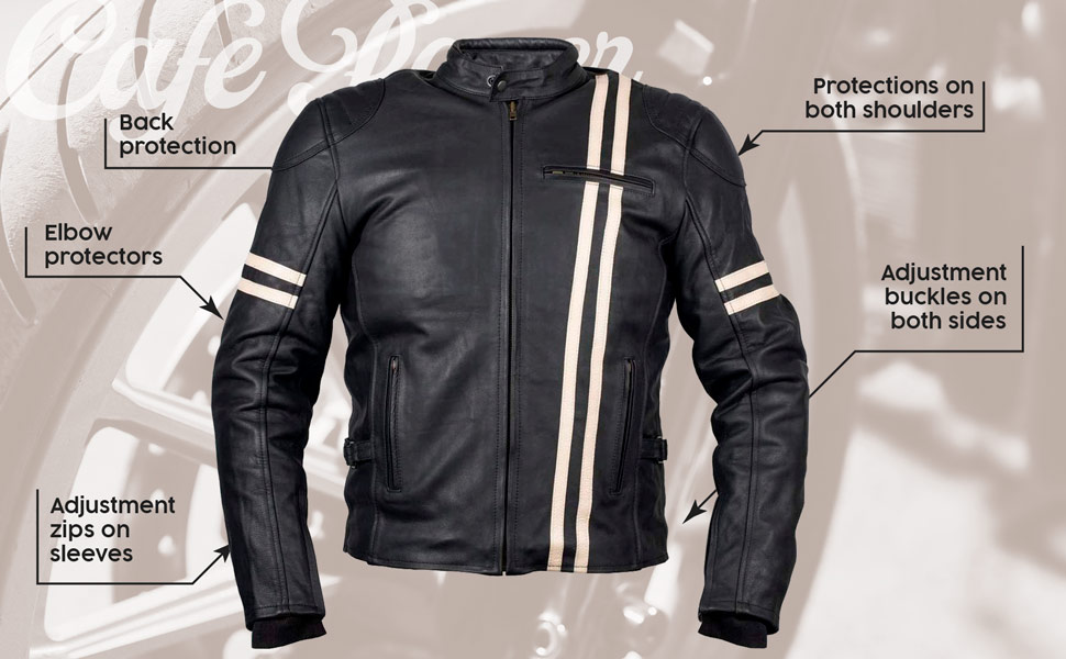 This leather biker jacket has homologated protections.
