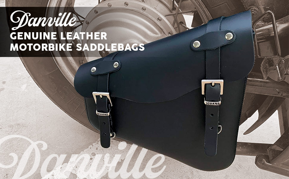 Leather saddlebag for right swingarm custom bikes made of genuine leather.
