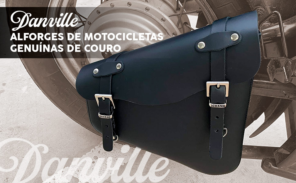 Alforje de couro para motos custom de braço oscilante direito feitas de couro genuíno.