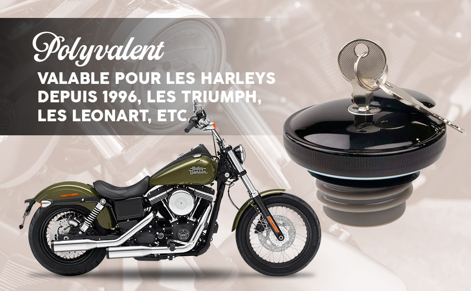 Ce bouchon de réservoir convient à de nombreux modèles Harley-Davidson, Triumph et Leonart par exemple.