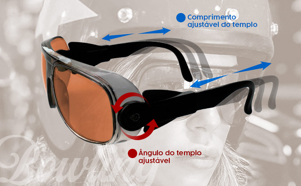 Óculos de sol com têmporas ajustáveis em comprimento e ângulo