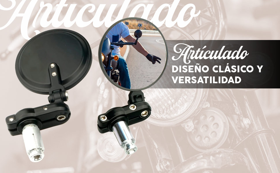 Espejos retrovisores para manillares de motos custom articulados.