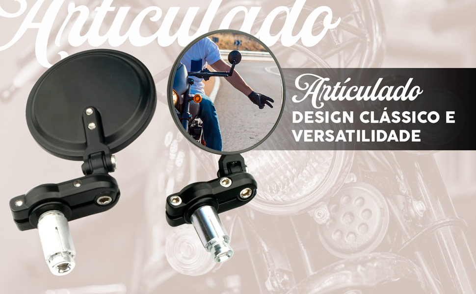Espelhos retrovisores articulados para guiador de moto custom.