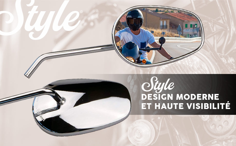 Rétroviseurs chromés HD Style Homologués avec différentes options d'installation.