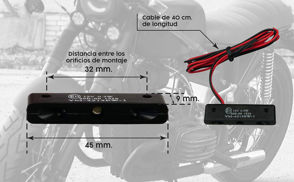 Características del iluminador homologado para matrículas de moto.
