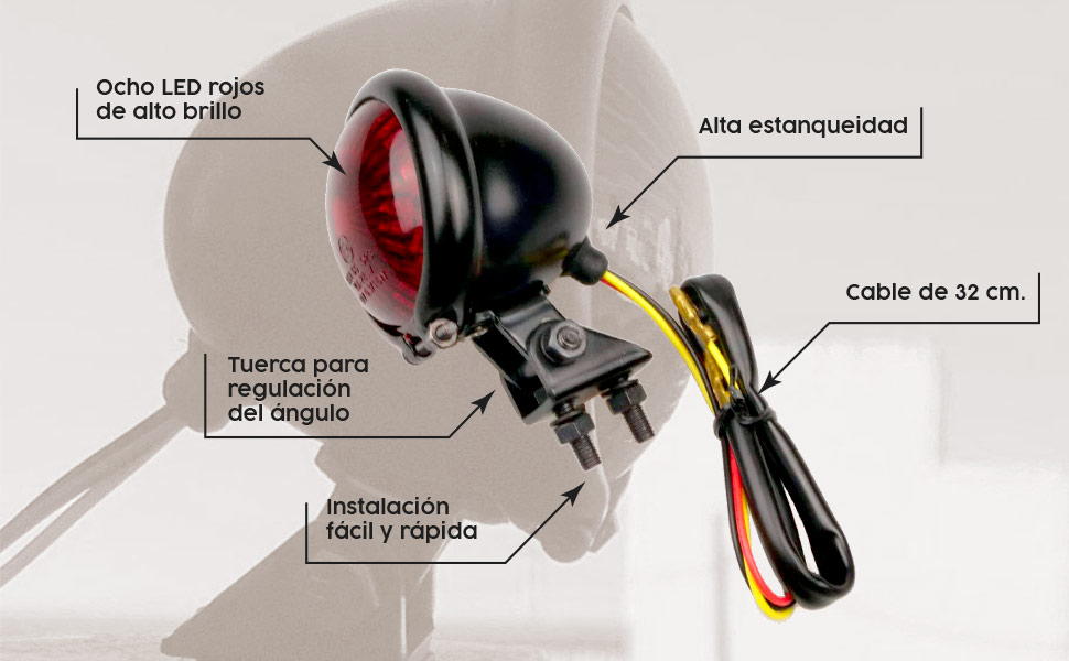 Este piloto LED rojo para motos es muy fácil de instalar.